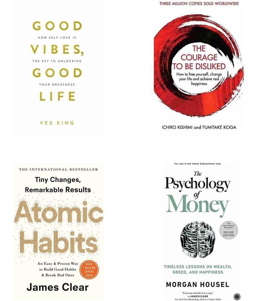 ( Combo Of 4 Books ) Good Vibes, Good Life & The Courage To Be Disliked & Atomic Habits & The Psychology of Money - Paperback 2023 ( English Combo )
