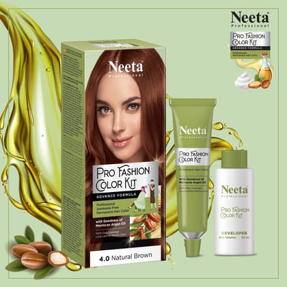 Neeta Professional Pro Fashion Color Kit 4.0 Natural Brown 100g, Permanent Hair Color, Creme Hair Colour for Women & Men