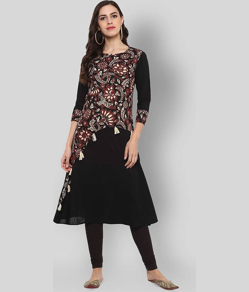 Yash Gallery Cotton Printed Straight Women's Kurti - ( Black )