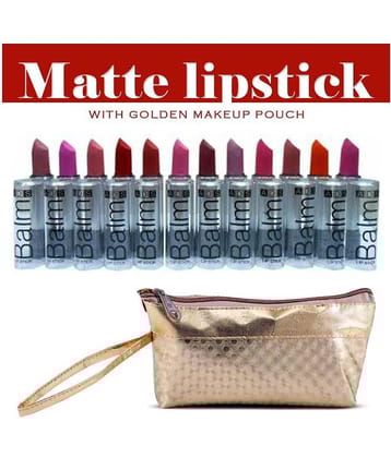 ADS Matte Pack of 12 Multicolor Lipstick & Gold Makeup Pouch Multi 195 g