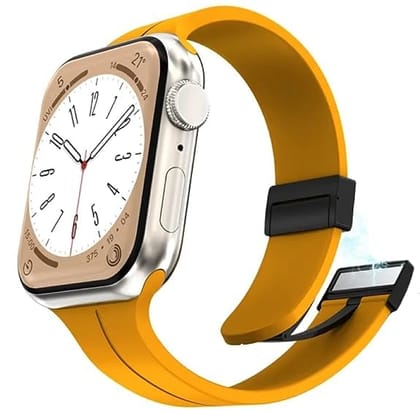 Yellow Magnetic Clasp Adjustable Strap For Apple Watch Series 9 (42mm/44mm/45mm/46mm/49mm)