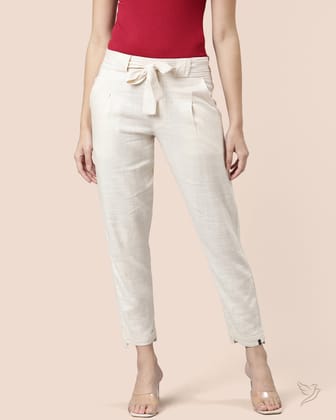 Knotted Straight Pant - Off White-S / Off White