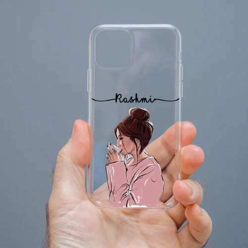 Personalized Cute Girl Transparent Silicon Case Customised with Name for Oppo, Vivo, Redmi, Realme, Poco, Mi, OnePlus, Samsung, iPhone, and More - design 25