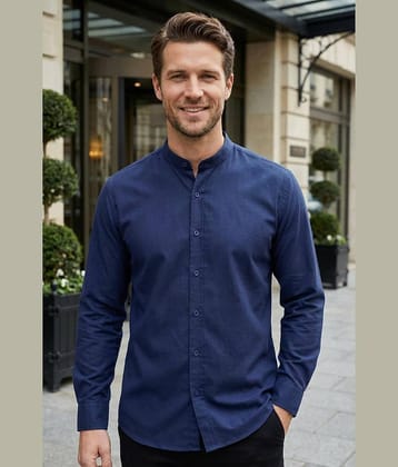 Kashvi Cotton Blend Regular Fit Solids Full Sleeves Men's Casual Shirt - Navy Blue ( Pack of 1 )