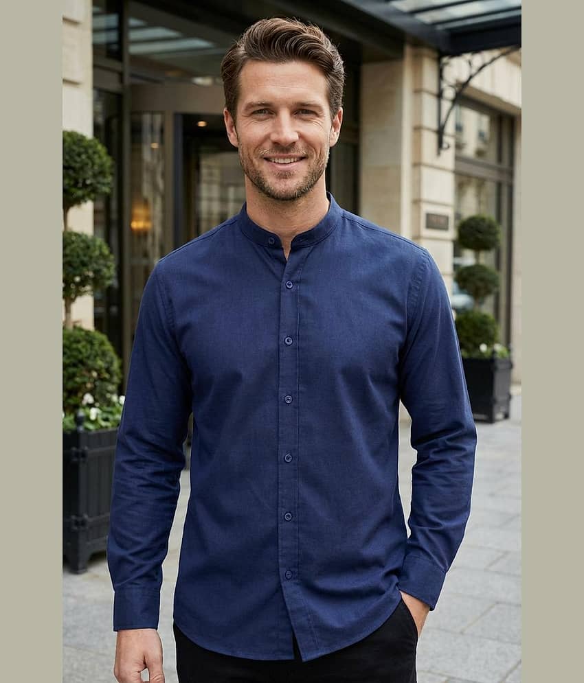 Kashvi Cotton Blend Regular Fit Solids Full Sleeves Men's Casual Shirt - Navy Blue ( Pack of 1 )