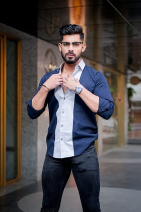 Navy-Light Grey cotton full sleeve Designer shirt Navy-Light Grey cotton full sleeve Designer shirt