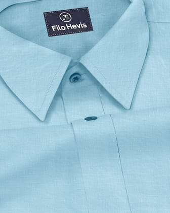 Men's Pure Linen Casual Shirt - Sky-M