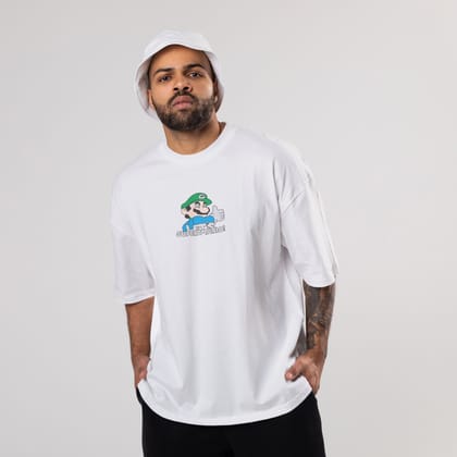 Colorful MARIO Oversized T-Shirts: White: Clean Minimalist Chic-S / Cotton / White