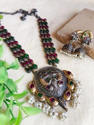 🔸Dual-Tone Long Necklace Set Delight Elegance | Sarichka Fashion-Red+Green