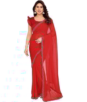 Kashvi Sarees Georgette Self Design Kasavu Saree With Unstitched Blouse Piece ( Red )