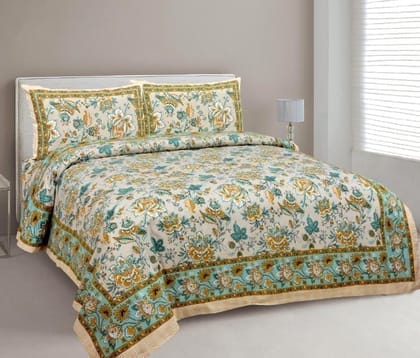 3001-Hometrade India-Standard King Size (90*108 Inches)-Pure Cotton Jaipuri Double Bedsheet With Matching Pillow Cover