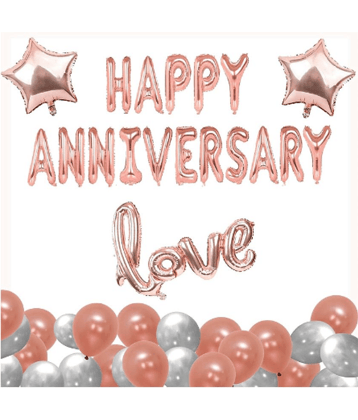 Jolly Party   (49 Pcs) Happy Anniversary Balloons Decoration Set, HD Metallic Balloons, Cursive Love For Decoration Kit Combo (Rose Gold)