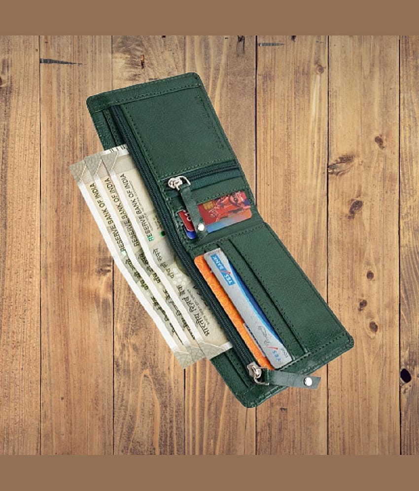 Classic World PU Self Design Men's RFID Wallet With 5 Slots For Card ( Green , Pack of 1 )