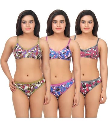TCG Blue, Green and Grey Cotton Bra & Panty Set of 3