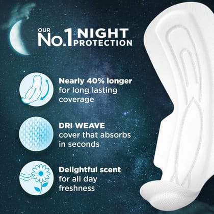 Whisper Bindazzz Night Sanitary Pads, 4 Thick Pads, Xxxl, Upto 0% Leaks, Suitable For Heavy Flow, 75% Longer & Wider Back