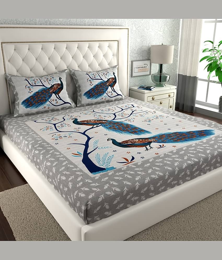 ABHACLOTHO Cotton 1 Double Bedsheet with 2 Pillow Covers ( Multicolor )