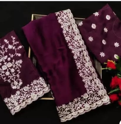 Shefon Silk Wine Saree with Elegant Wine-Colored Blouse