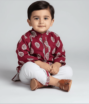 mustmom Baby Boys Rayon Maroon,White Dhoti Kurta Set ( Pack of 1 )