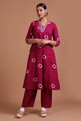 Set Of 2: Maroon Cotton Solid Plain Kurta & Pant Set-XL