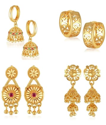 Vighnaharta Golden Jhumki Earrings ( Pack of 4 ) - Golden