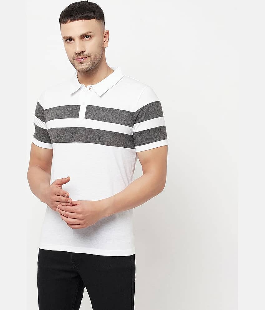 Glito Pack of 1 Cotton Blend Regular Fit Striped Half Sleeves Men's Polo T Shirt ( White )