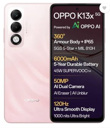 OPPO K13x 5G 6000mAh and 45W SUPERVOOC Charger & AI (Sunset Peach, 128 GB) (6 GB RAM)
