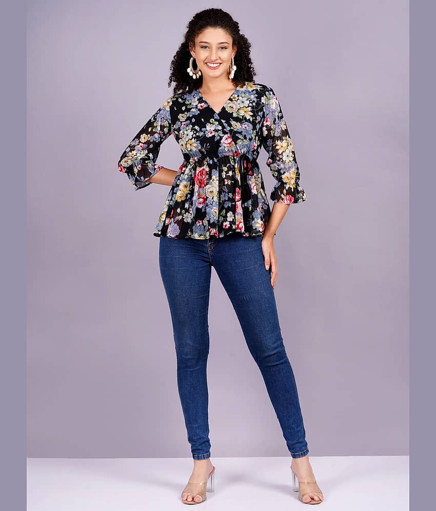 HIGHLIGHT FASHION EXPORT Women's Georgette Peplum Top ( Black )