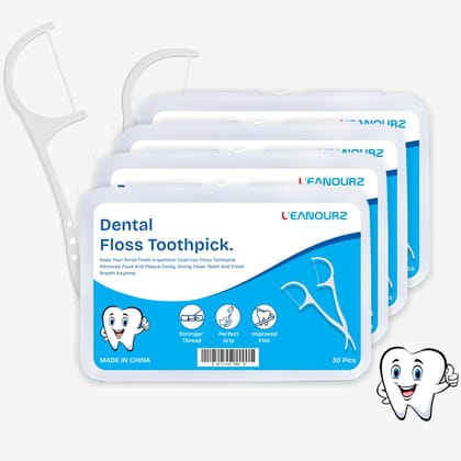 L'eanourz 3 in 1 Dental Floss Toothpick, Oral Care Teeth Flossing Thread, Tooth Cleaning Fresh Dental Floss for fresh breath and healthy gums (30pcs) (Pack of 4)