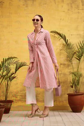 Azure Stripe Kurta (Pink)-XS