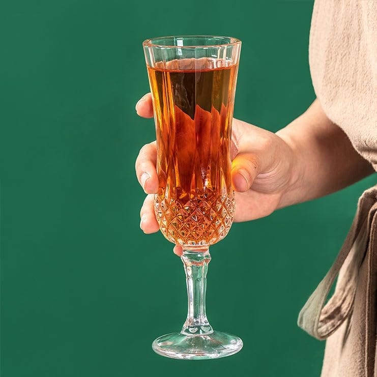 Premium Stylish Crystal Long Wine Glass Vintage Diamond Cut Design Glass for Juice,Beer, Whiskey, Cocktails,Mixed Drinks (Crysta Wine Glass)(155 Ml)