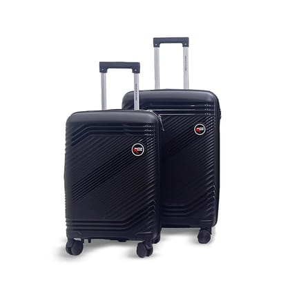 AMERICAN TRAVELLER Tourisalined Trolley Bag| Polypropylene Hard Shell Luggage | Waterproof & Expandable Suitcase for Travel | 8 Smooth Spinner Wheels | Durable Travel Trolley Bag Set (2, Black)