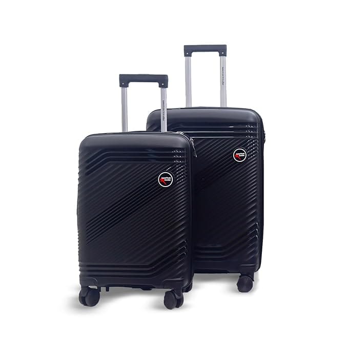AMERICAN TRAVELLER Tourisalined Trolley Bag| Polypropylene Hard Shell Luggage | Waterproof & Expandable Suitcase for Travel | 8 Smooth Spinner Wheels | Durable Travel Trolley Bag Set (2, Black)