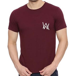 HIT SQUARE Alan Walker logo Maroon Pure Cotton Round Neck Printed For Men