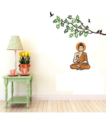 Asmi Collection Meditating God Buddha Under a Tree Wall Sticker ( 110 x 100 cms )