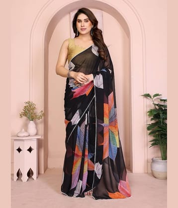 DIKONA DESIGNER Georgette Printed Kashmiri Kani Saree With Unstitched Blouse Piece ( Black )