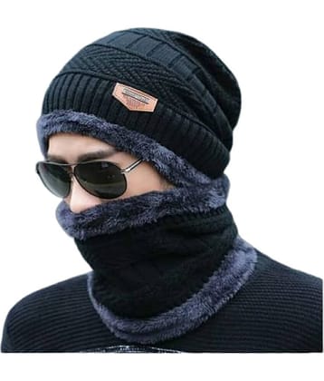 Zacharias Men's Woolen Cap with Neck Muffler/Neckwarmer Set of 2 Free Size