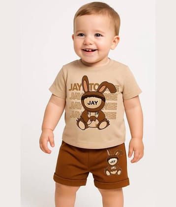 MUSNAHGARMENTS Pack of 1 Baby Boys Cotton Shirt & Shorts Set ( Brown )