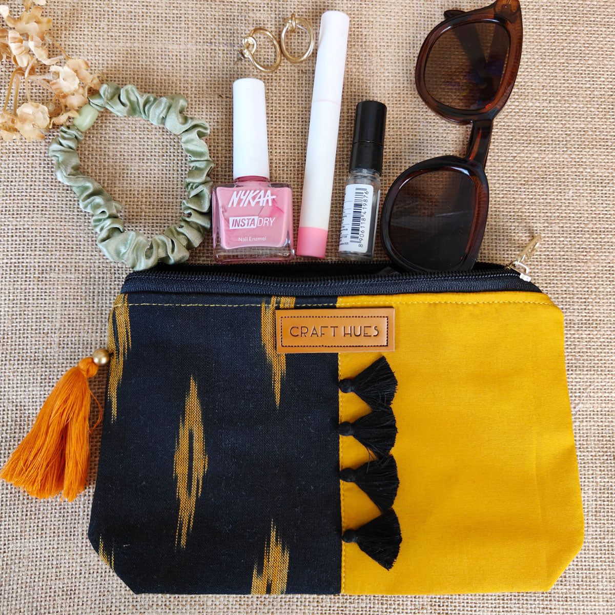 Black Ikat Pouch Bag