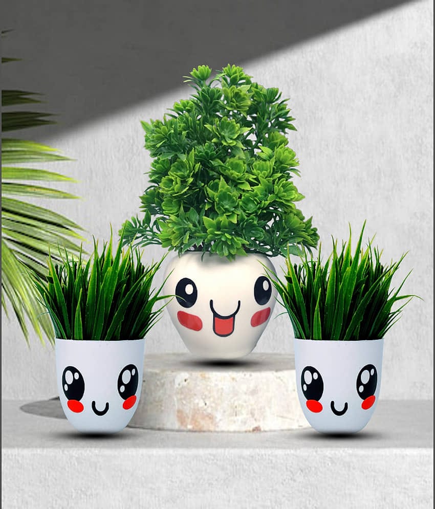 Neki Wild Plant Green Artificial Plants Bunch Plastic - Pack of 3