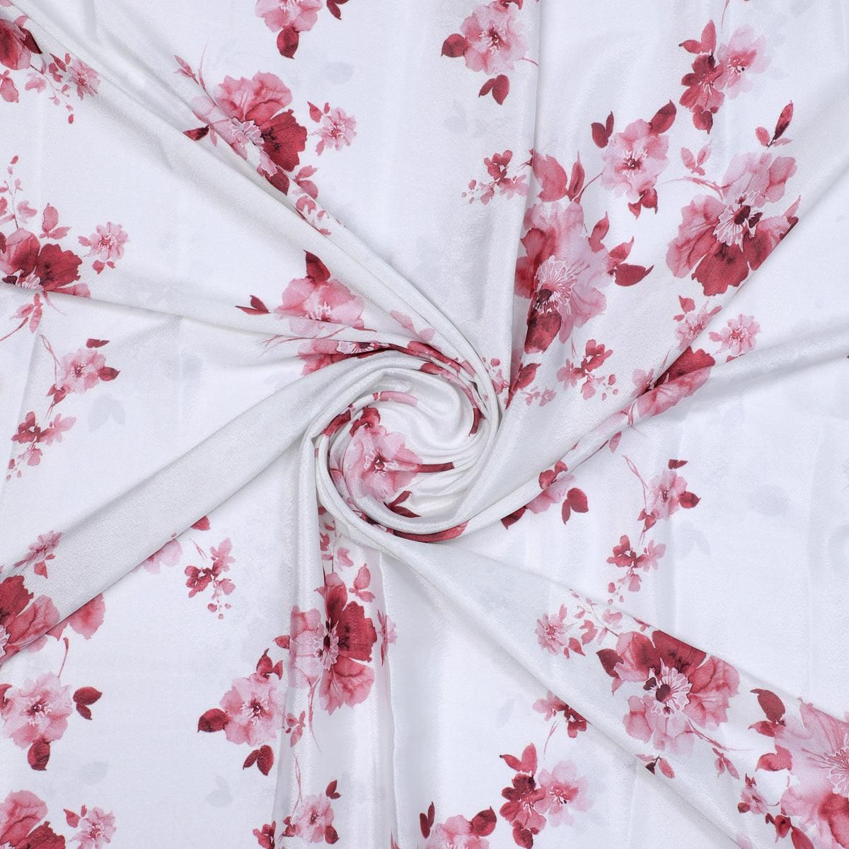 Maroon Flower Bunch Digital Printed Fabric - Crepe