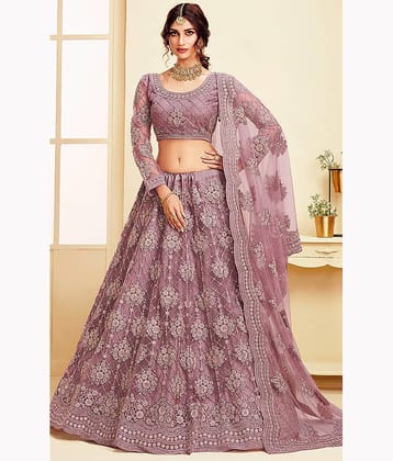 A TO Z CART Purple Net Unstitched Semi Stitched Lehenga Single