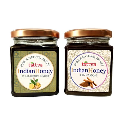 IndianHoney Cinnamon & Tulsi Lemon Ginger Infused Honey Combo Pack (230gm & 230gm) IndianHoney Cinnamon & Tulsi Lemon Ginger Infused Honey Combo Pack (230gm & 230gm)