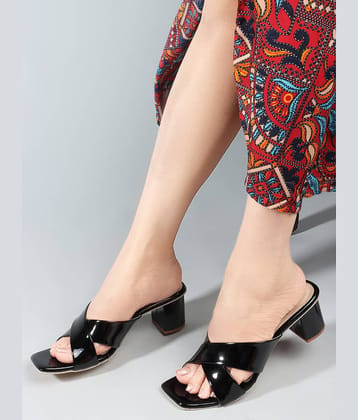 SSV Black Women's Slip On Heels