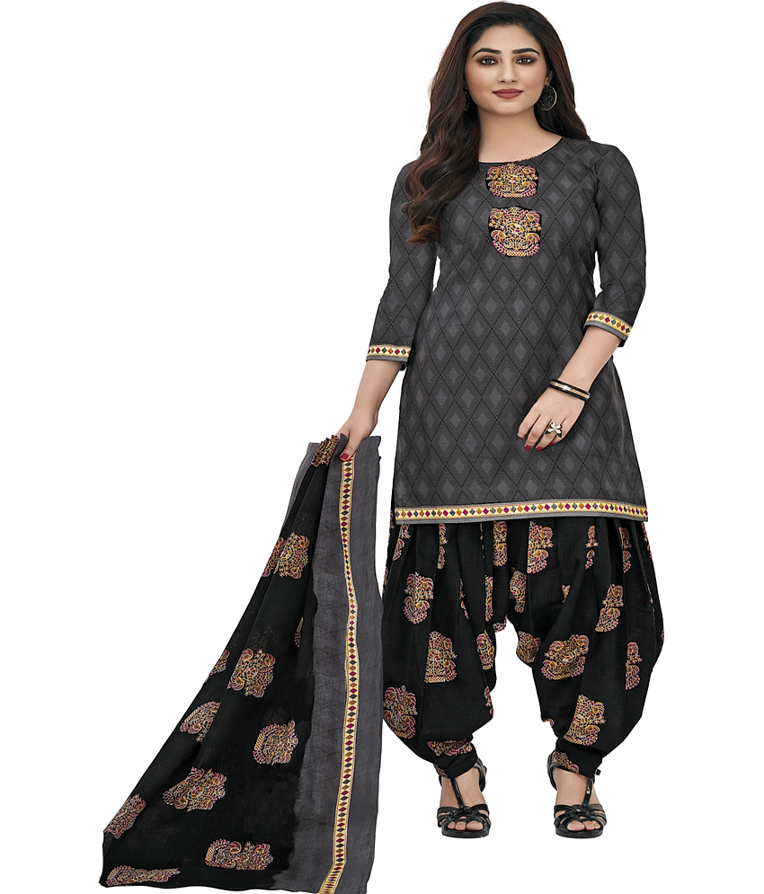 Reya Grey Crepe Unstitched Dress Material -