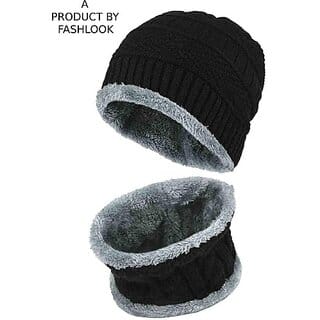 Fashlook Woolen Black Casual Winter Cap (Pack of 2)