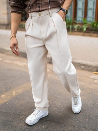 Double Pleat Khaki Linen Trouser-S