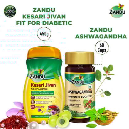 Kesari Jivan Fit for diabetic (450g) & Ashwagandha (60 Caps) Combo