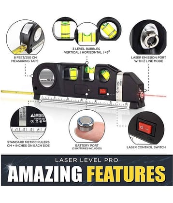 Rangwell-Laser Level Line Tool Kit | Standard Cross | leveler Beam with Metric Rulers 8ft/2.5M for Picture Hanging cabinets Tile Walls (Black)