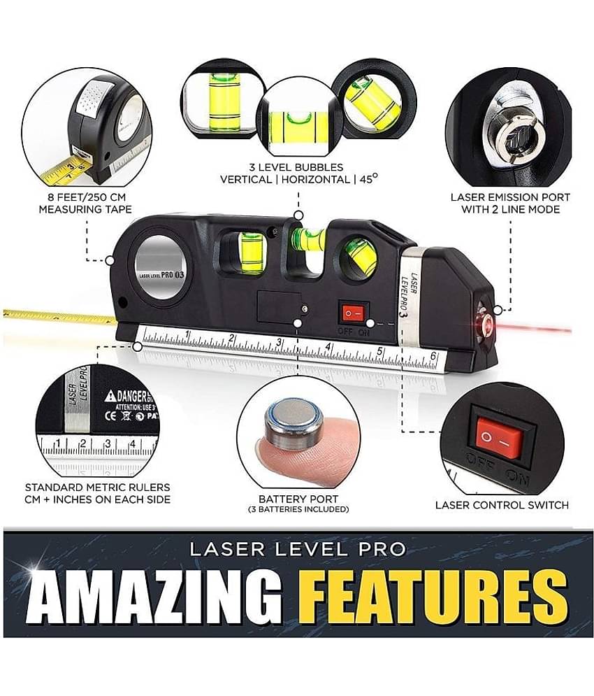 Rangwell-Laser Level Line Tool Kit | Standard Cross | leveler Beam with Metric Rulers 8ft/2.5M for Picture Hanging cabinets Tile Walls (Black)