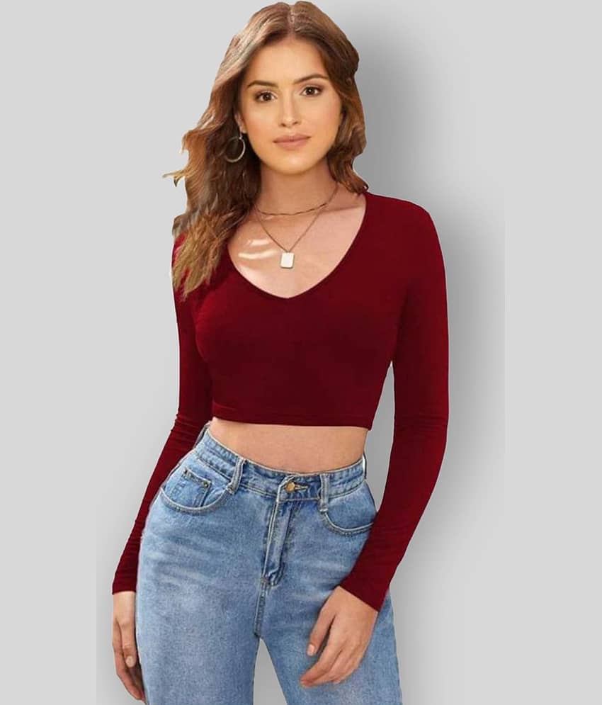 Dream Beauty Fashion Women's Cotton Blend Crop Top ( Maroon )